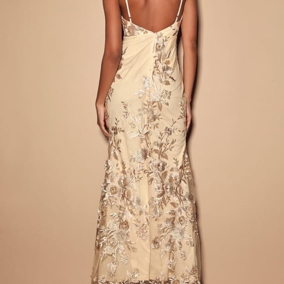 Here To Charm Gold Embroidered Sleeveless Maxi Dress - Picture 3 of 4